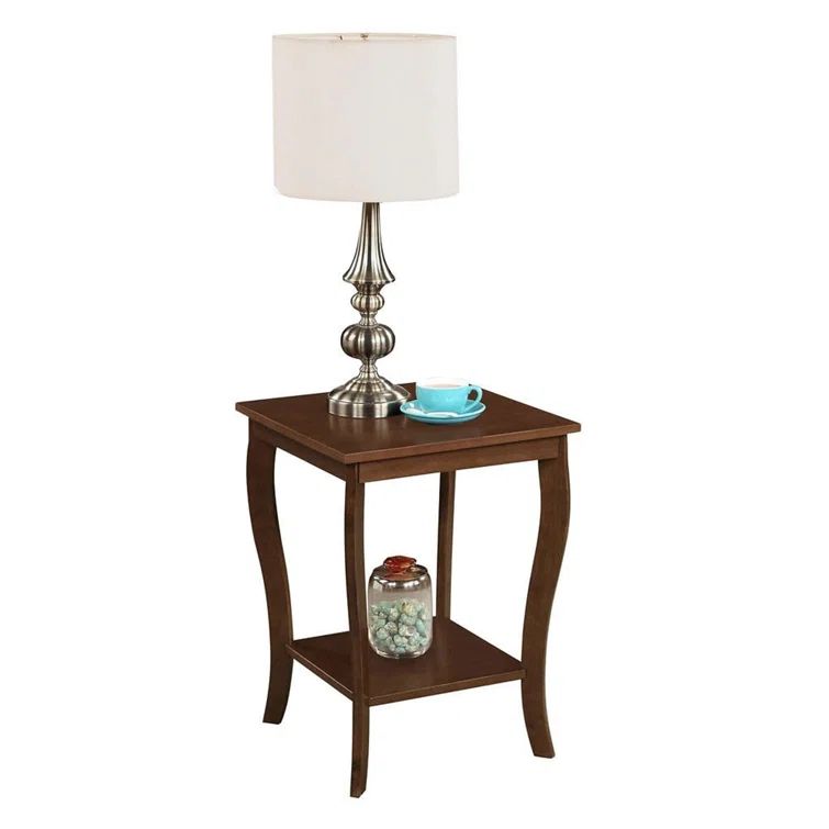 Espresso Wood Square End Table with Shelf