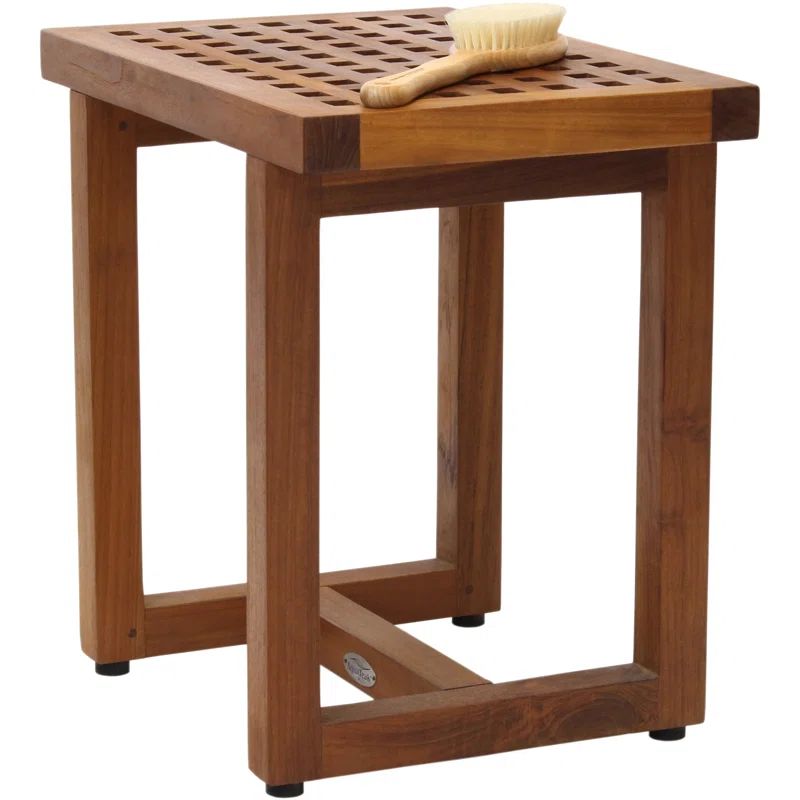 Teak Wood Spa Shower Bench with Grate Pattern