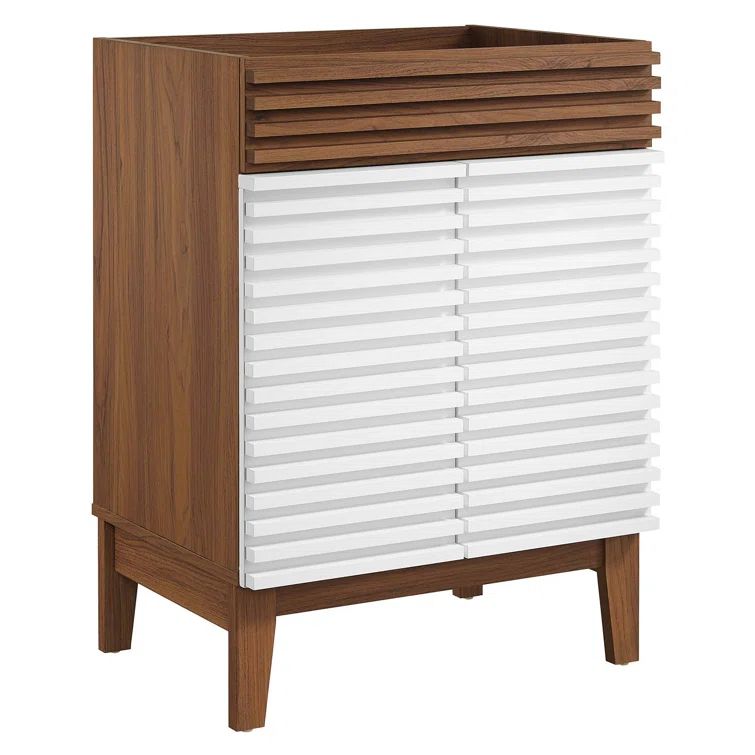 White and Walnut Mid-Century Modern Single Bathroom Vanity