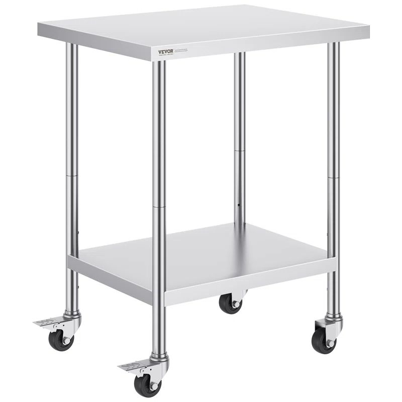 VEVOR Silver Stainless Steel Adjustable Kitchen Cart with Wheels