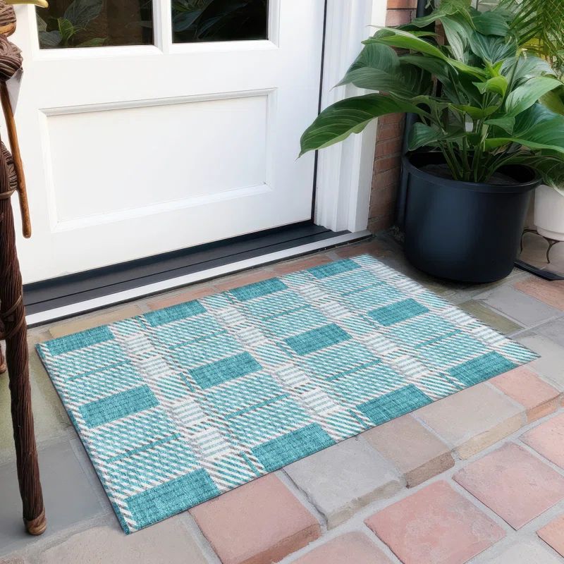 Teal Rectangular Easy Care Synthetic Washable Rug