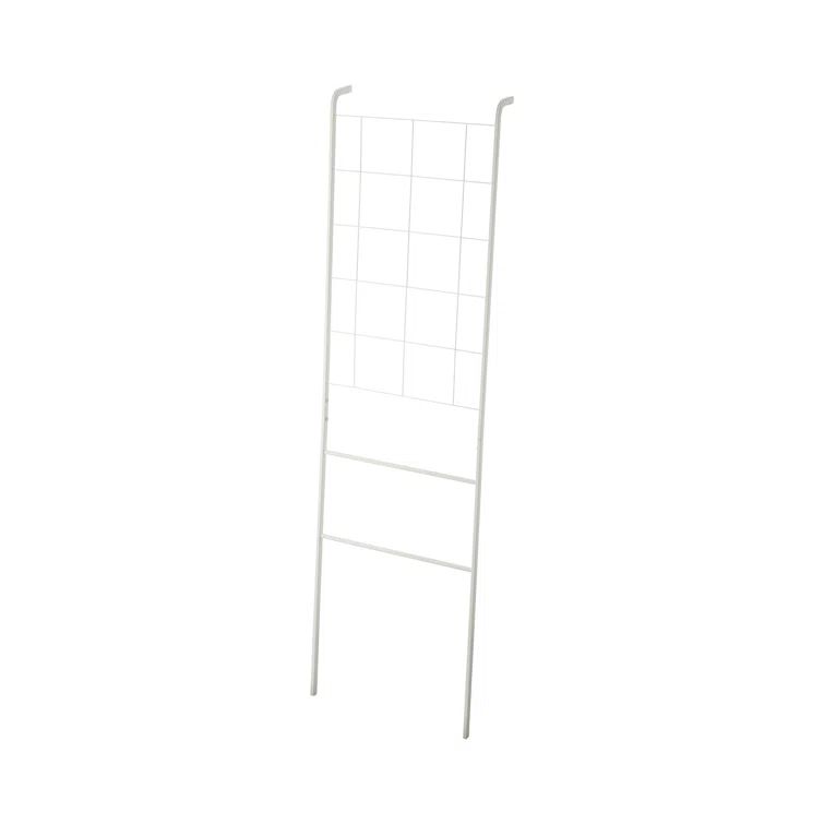 White Steel Grid-Panel Leaning Ladder Storage Rack