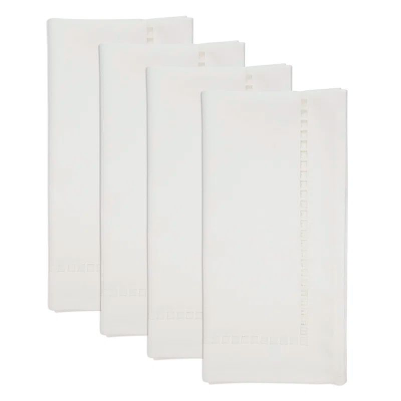 White 20" Laser-Cut Hemstitch Cotton Napkin Set