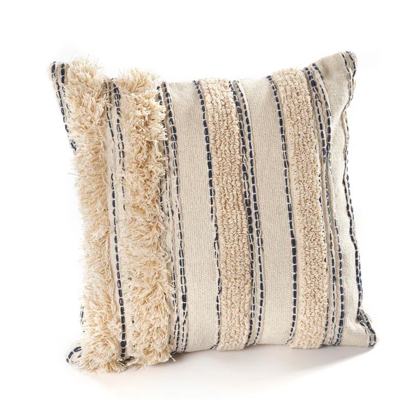 Zanthia Cream and Gray Embroidered Square Throw Pillow