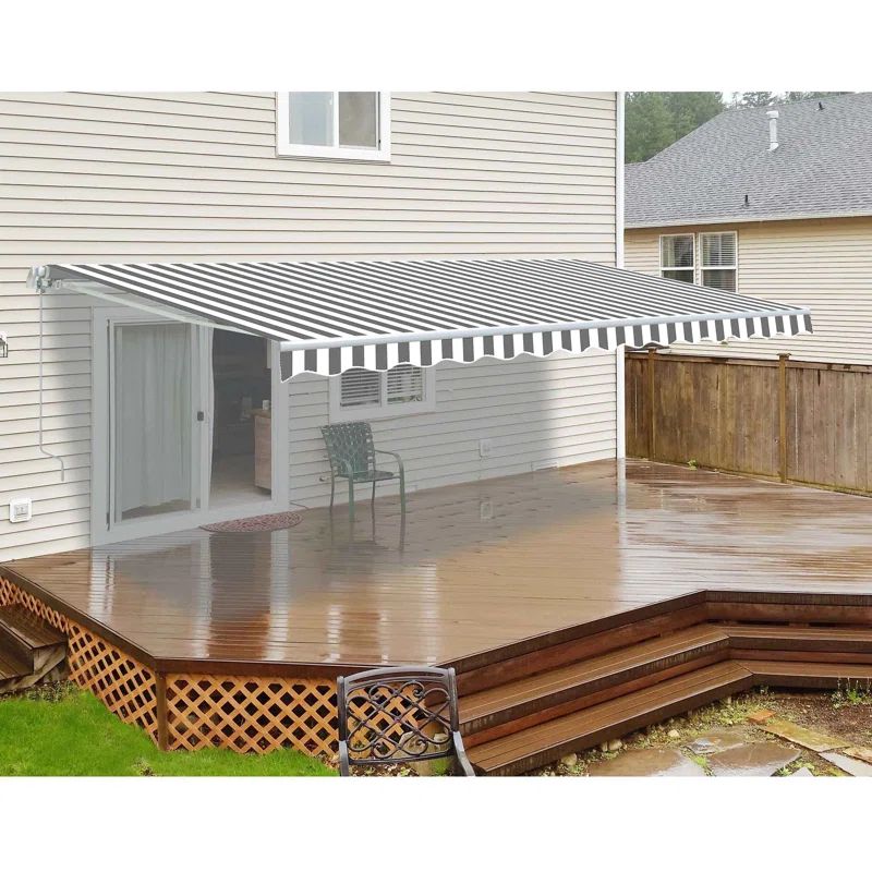 Gray and White Striped Polyester Retractable Awning Fabric Replacement