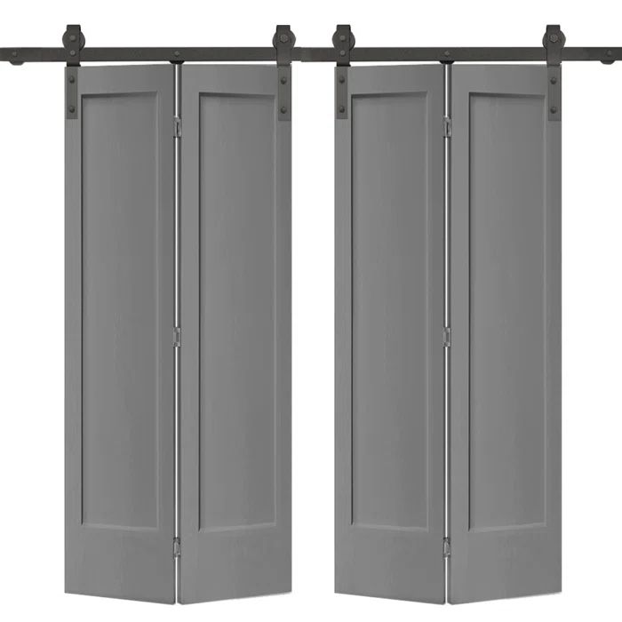 Light Gray MDF Double Barn Door with Black Hardware, 48-in x 80-in