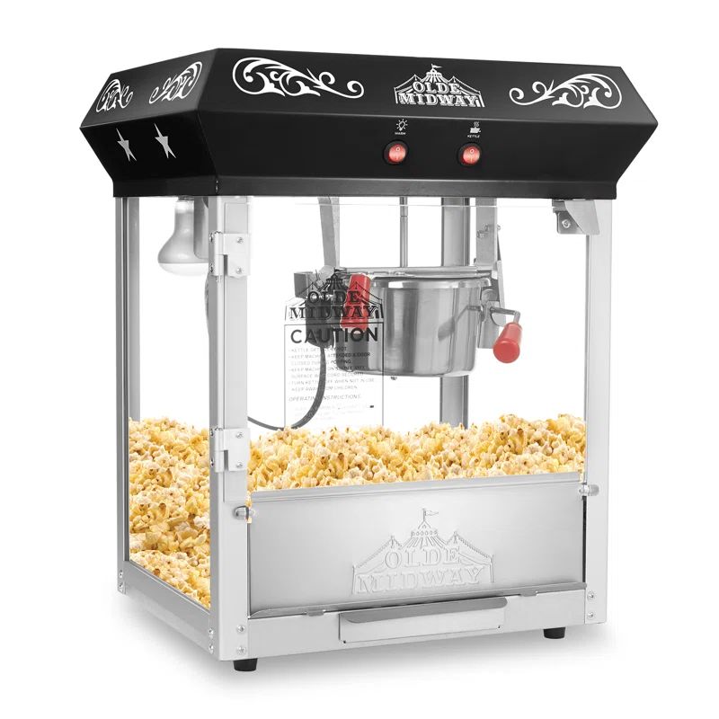 Olde Midway Black Metal Vintage-Style Tabletop Popcorn Machine