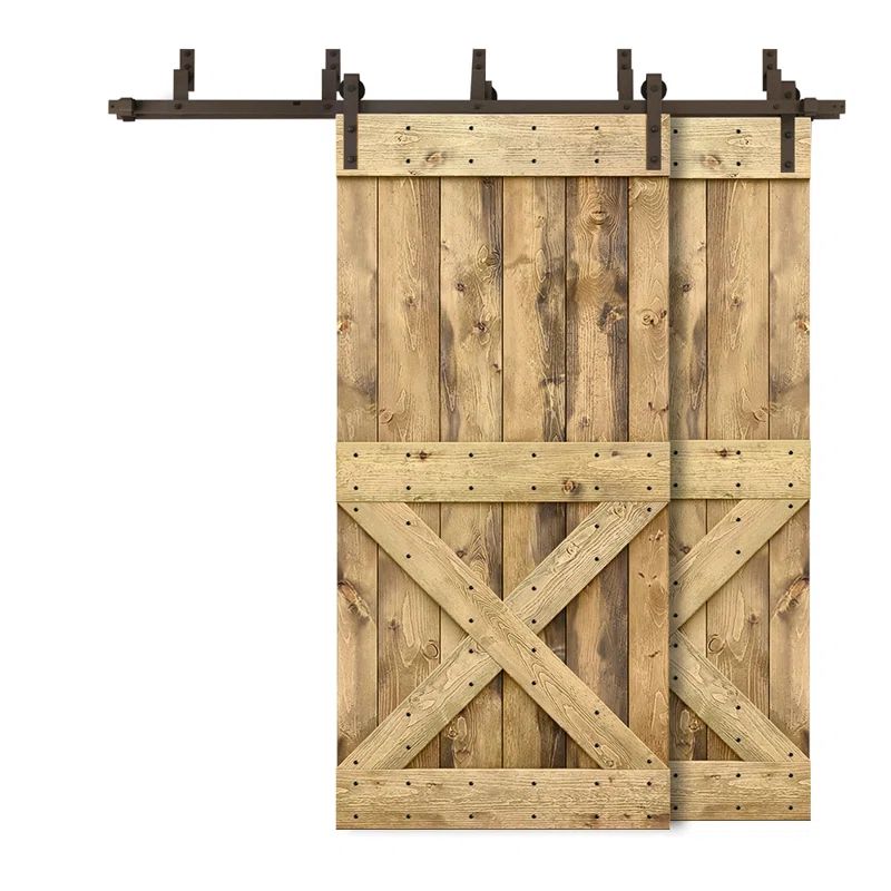 84" Weather Oak Solid Pine Double Sliding Barn Door Kit