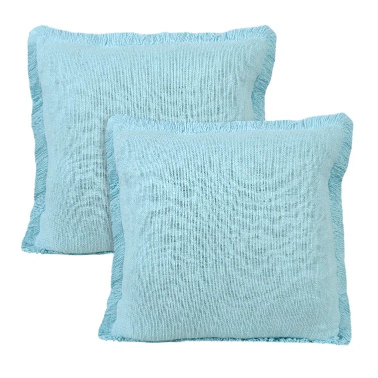 Casper Light Blue Cotton Fringed 20" Square Throw Pillow Set