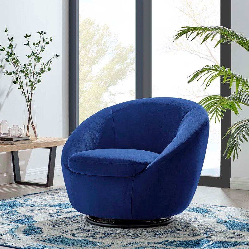 Buttercup Black Navy Performance Velvet 34" Swivel Accent Chair