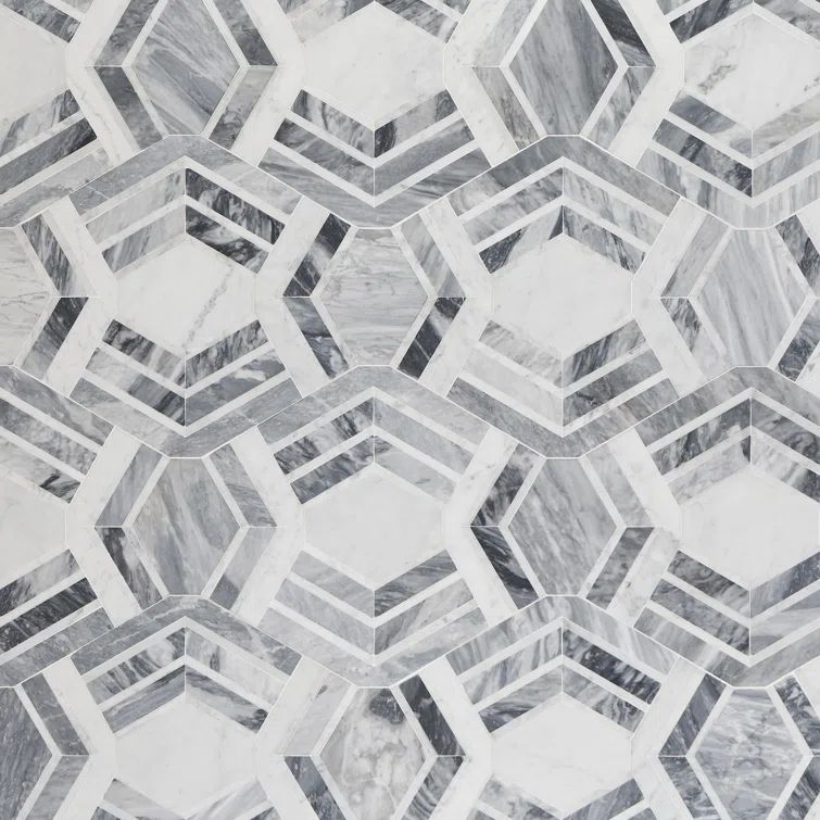 Gray and White Polished Marble Mosaic Wall Tile Sheet