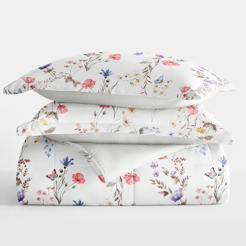 Twin Pink Floral Down Alternative Reversible Comforter Set