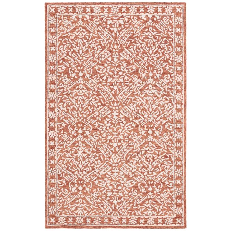 Handmade Red and Ivory Wool Trellis Area Rug 3' x 5'