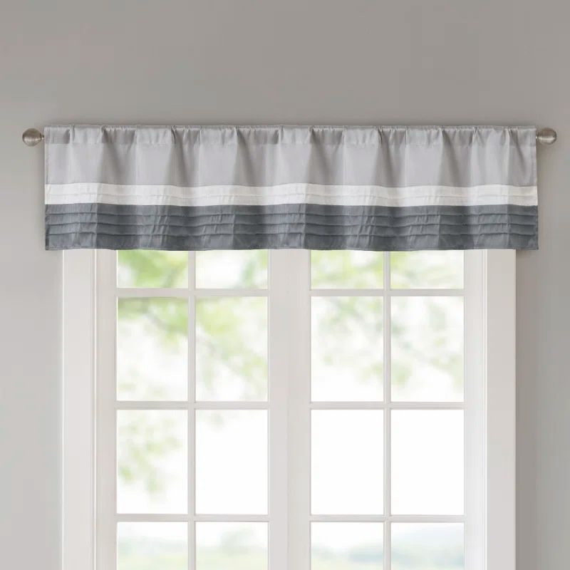 Gray and Ivory Faux Silk Pintuck Window Valance