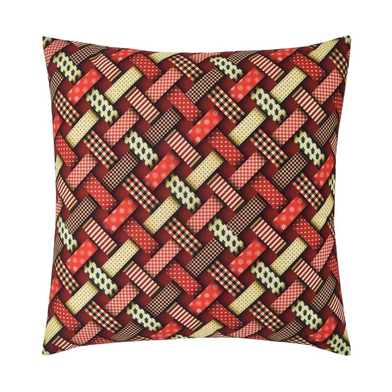 Christmas Red Interweaving Ribbons Faux Suede 18" Square Throw Pillow Cover