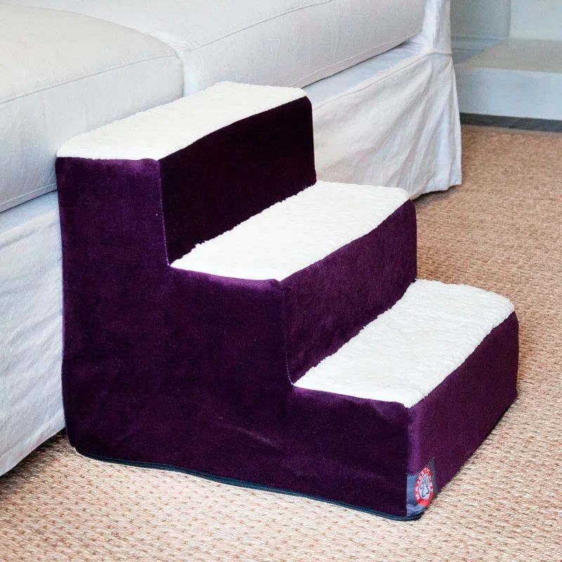 Aubergine 3-Step Pet Stairs with Machine Washable Slipcover