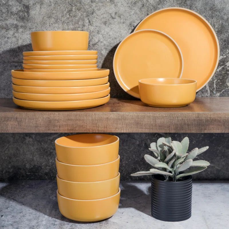 Yellow Ceramic 18-Piece Dinnerware Set, Service for 6