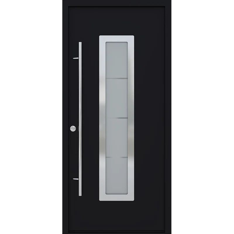 Argos Black Zinc-Galvanized Steel Front Door with Frosted Glass