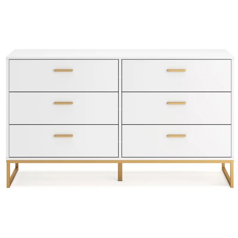 Socalle White and Gold 6-Drawer Double Dresser