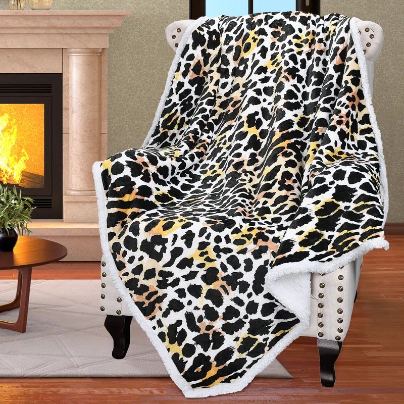 Catalonia Leopard Print Fleece and Sherpa Throw Blanket