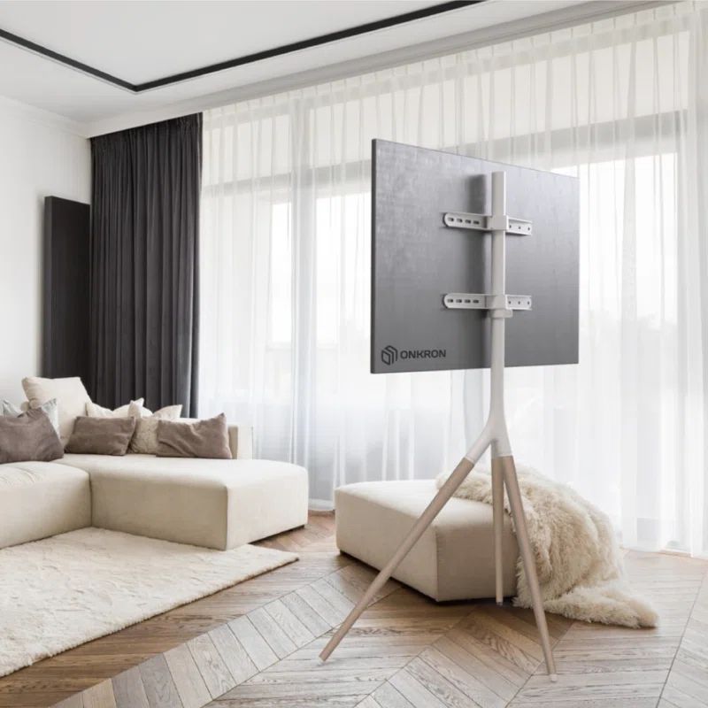 Scandinavian Minimalist White Beechwood & Steel TV Easel Stand 32''-65''