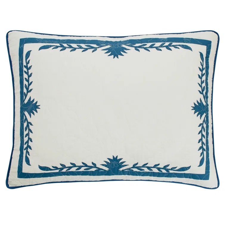Blue and Beige Cotton Pineapple Sham with Trim