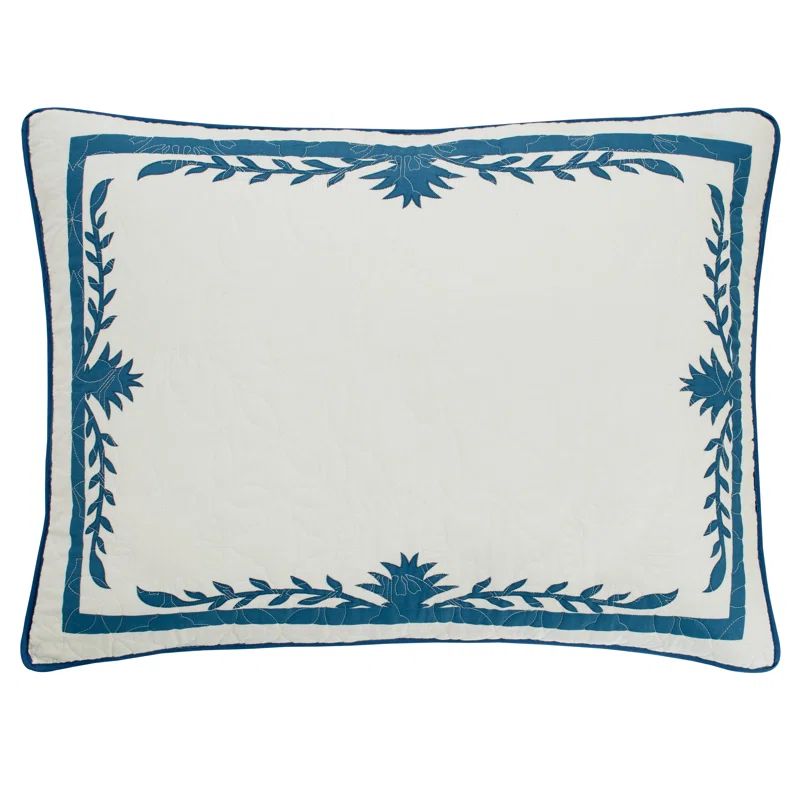 King Size Blue and Beige Embroidered Cotton Sham