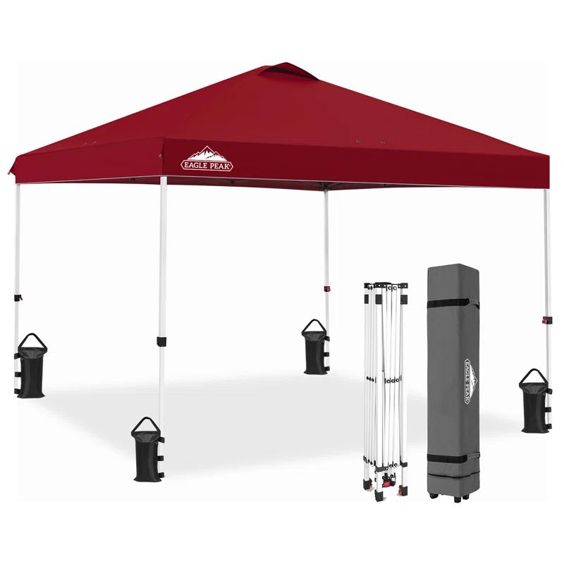 Burgundy 10x10 Metal Pop-Up Canopy Tent with Adjustable Height