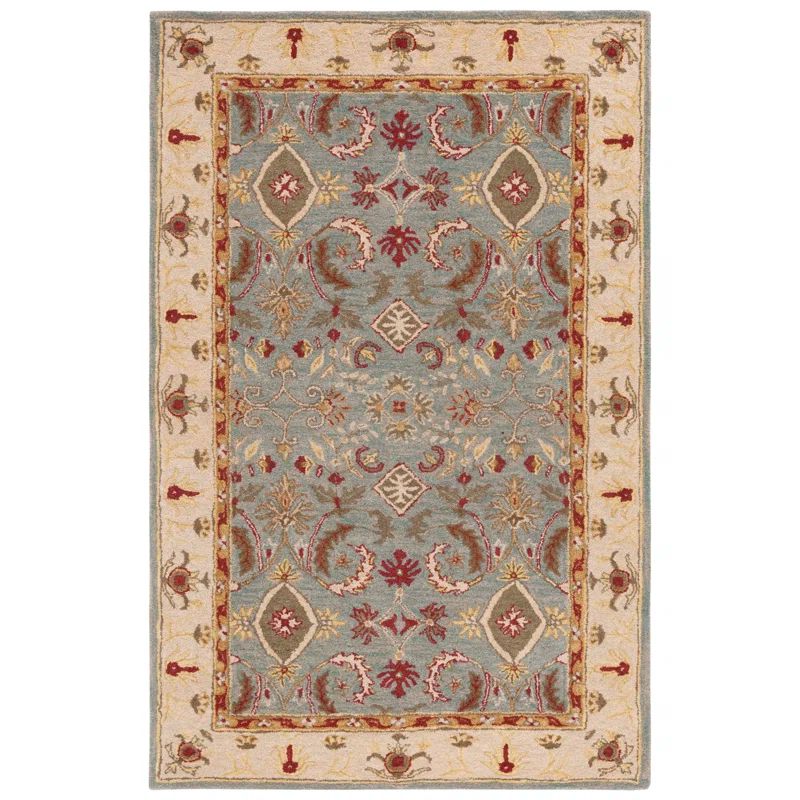 Light Blue and Ivory Handcrafted Wool Area Rug 10 x 14