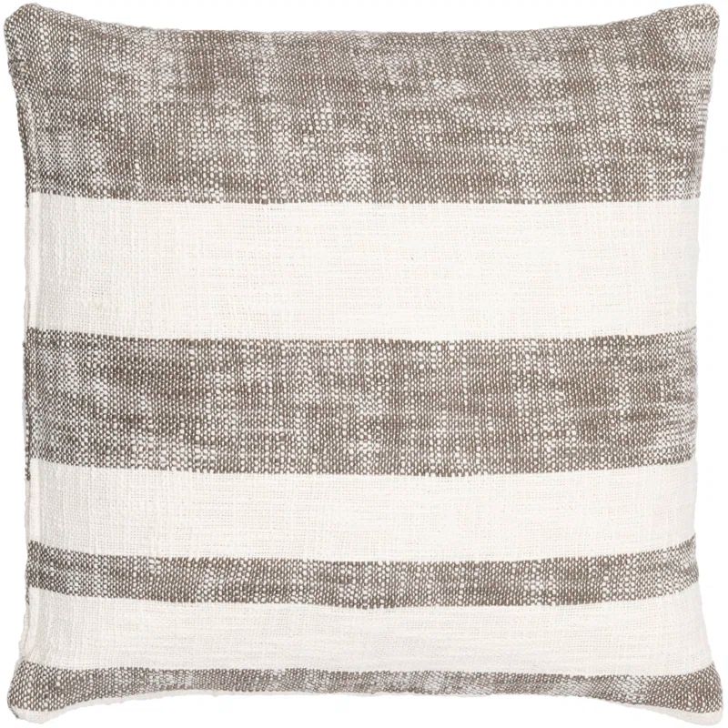 Sage and Cream Striped Woven Cotton Square Pillow