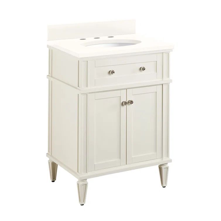 24" Soft White Freestanding Bathroom Vanity with Quartz Top