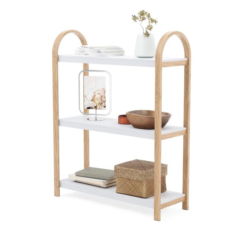 White and Natural Wood 3-Tier Freestanding Shelf