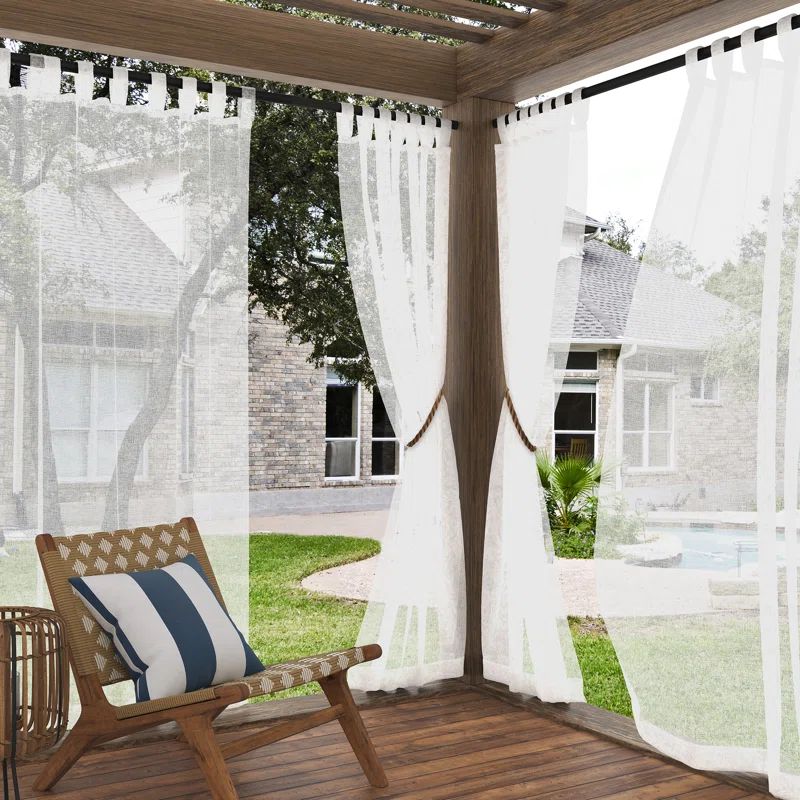 White Sheer Polyester Tab Top Curtain Panel, 50" x 108"