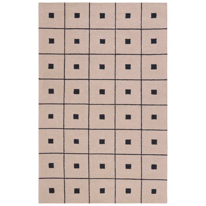 Beige and Black Geometric Hand Tufted Wool Area Rug