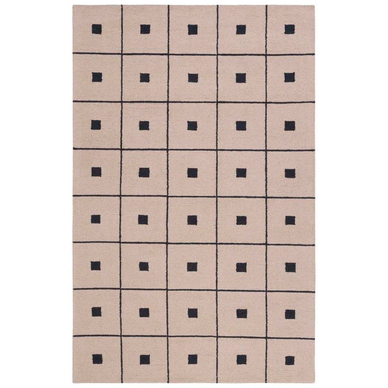 Beige and Black Geometric Hand Tufted Wool Area Rug