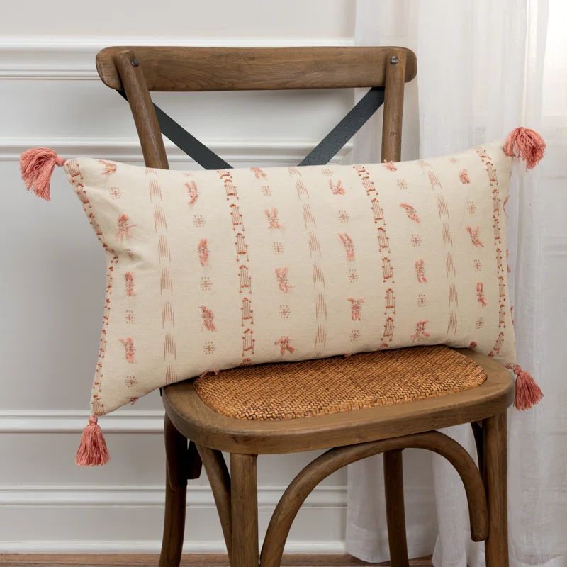 Ivory and Blush Oversized Striped Lumbar Throw Pillow