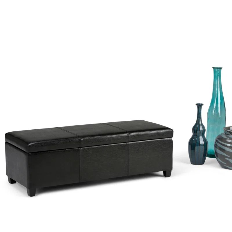 Midnight Black Faux Leather Rectangular Storage Ottoman
