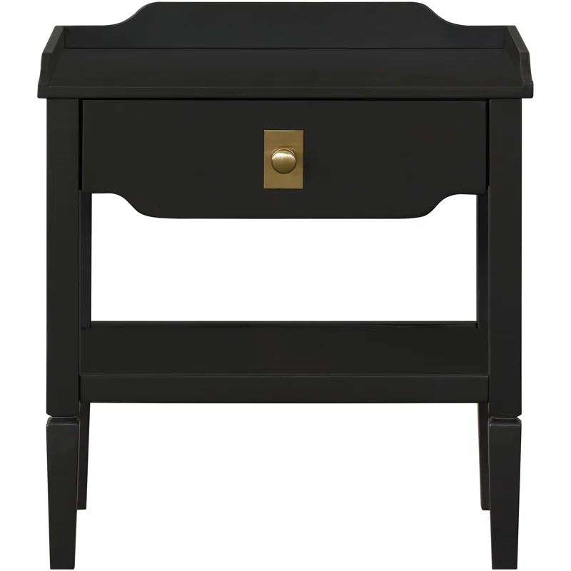 Black Wood Rectangular End Table with Brass Hardware