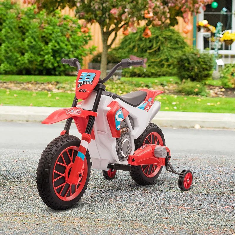 Red 12V Electric Ride-On Motorcycle with Training Wheels
