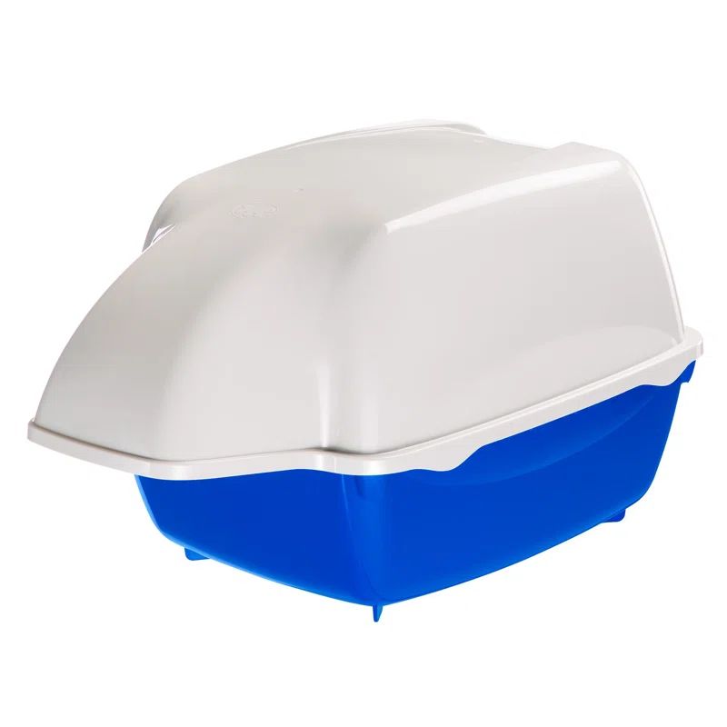 Blue and White Enclosed Plastic Cat Litter Box