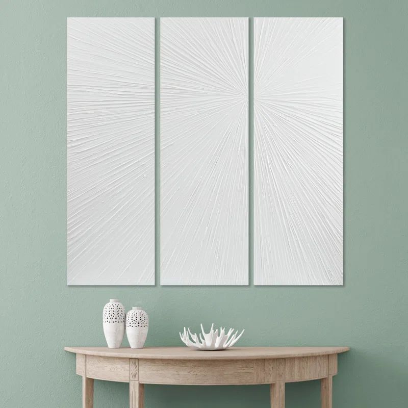 White Sunburst Hand Painted Triptych Resin Wall Art Set
