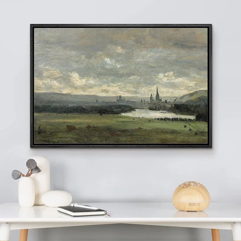 Pastel Storm Cloud Landscape Geometric Canvas Print in Black Frame