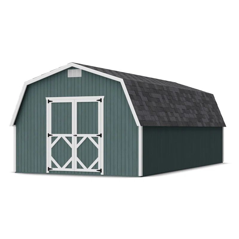 Classic Gambrel 10' x 10' Green and White Wood Storage Shed Kit