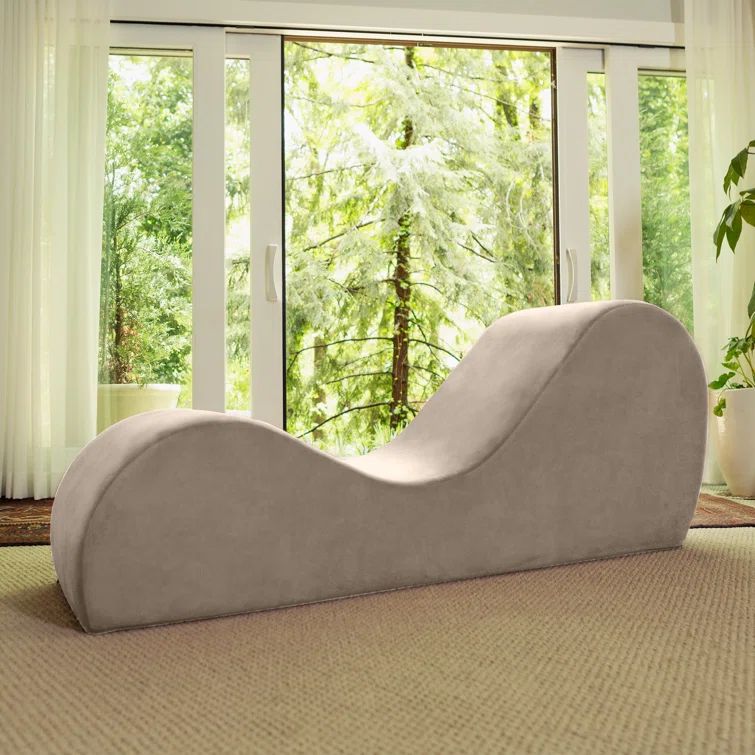 Beige Foam Armless Yoga Chaise Lounge with Removable Cover