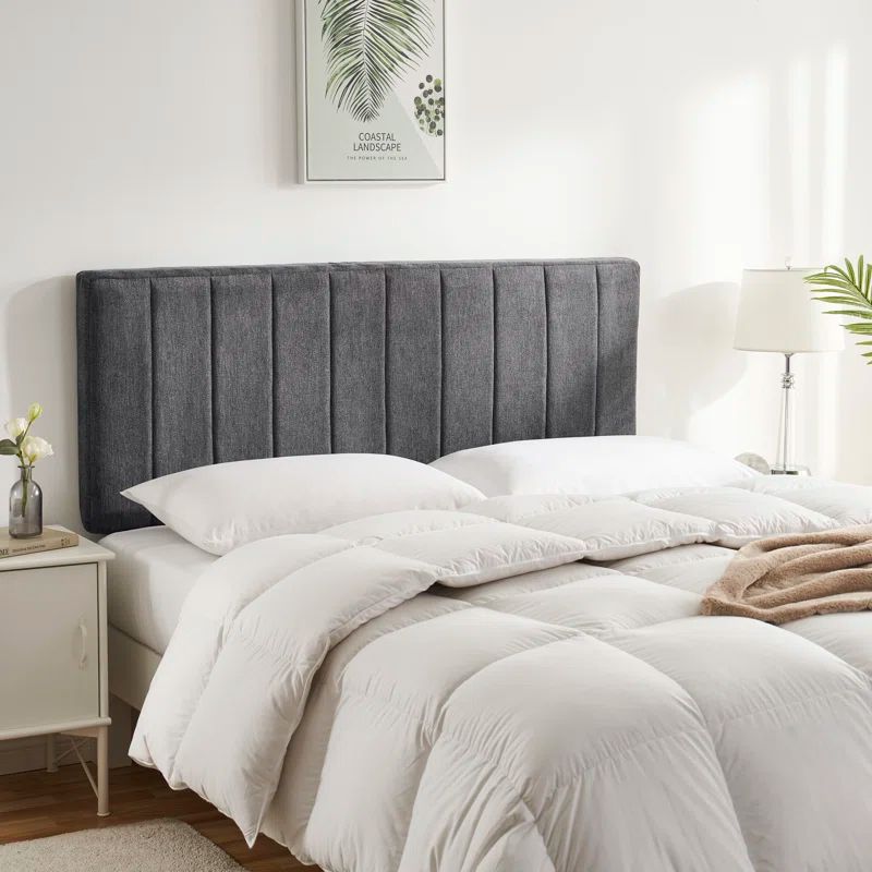 Gray Upholstered King Tufted Wall-Mounted Headboard