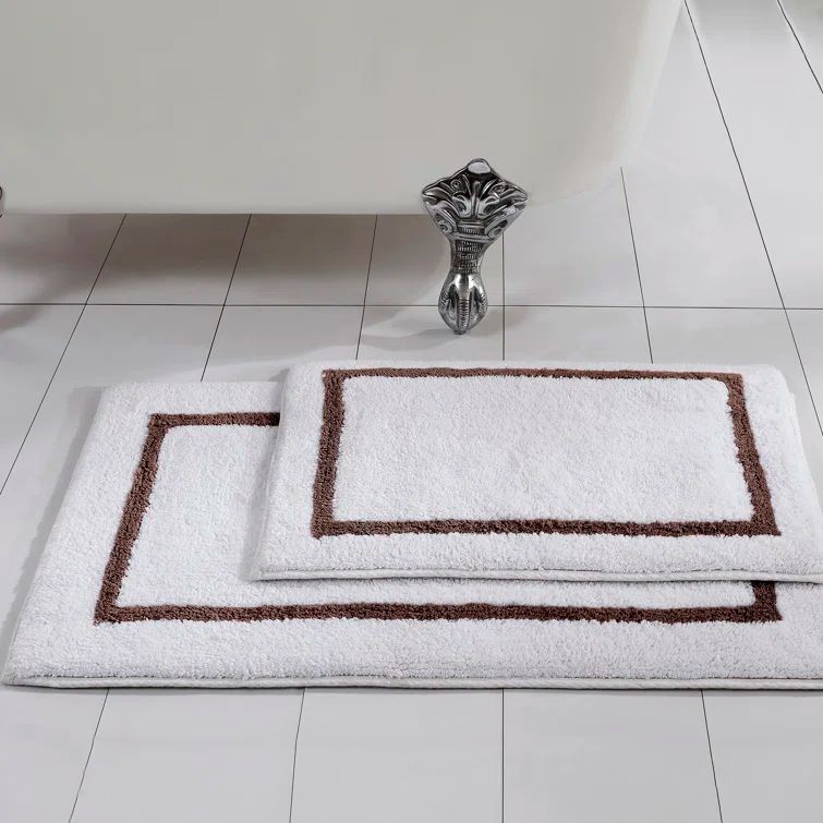 Mocha and White Cotton Reversible Bath Mat Set