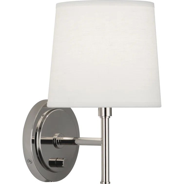 Polished Nickel Plug-In Dimmable Wall Sconce with Linen Shade