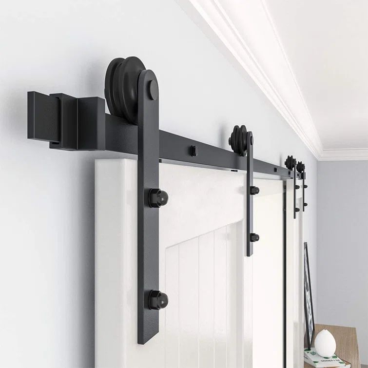 Matte Black Double Door Barn Door Hardware Kit with 96-inch Track