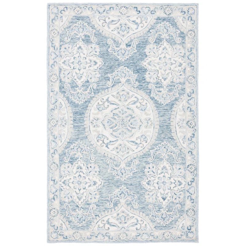 Ivory Oriental Hand-Knotted Wool Rectangular Rug 5' x 8'