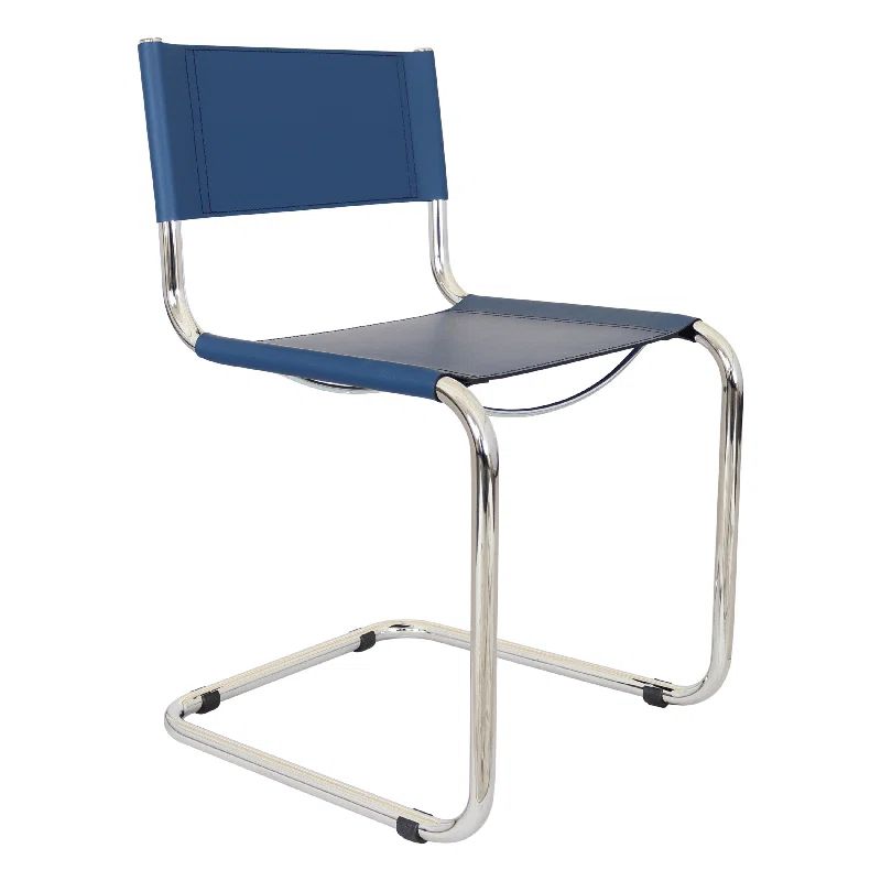 Blue Bonded Leather Cantilever Side Chair with Chrome Frame